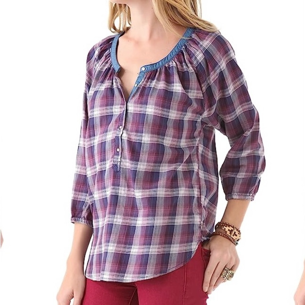 Masion Scotch  Pretty & Plaid 3/4 Sleeve Top. (M) - Picture 15 of 16